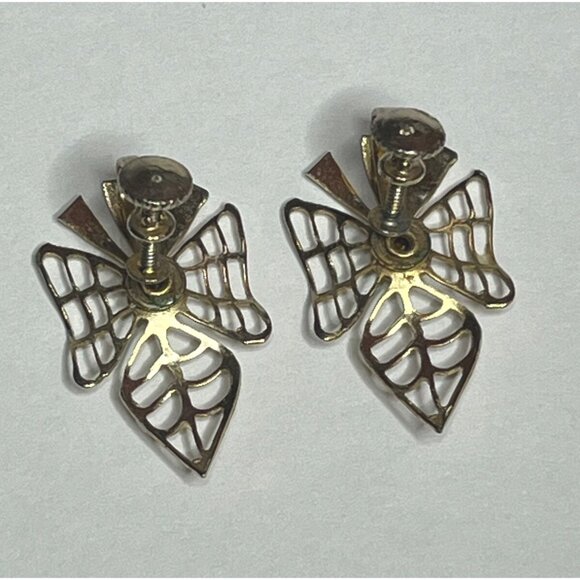 Vintage Filigree Screw Back Earrings With Green Rhinestones - Picture 6 of 7